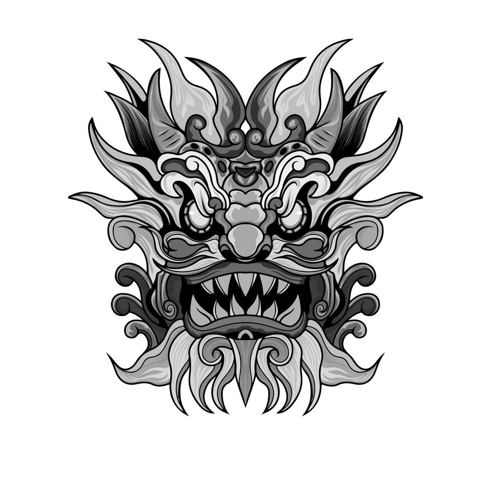 Drachen chinesisches Tier handgezeichnete schwarz-weiße Vektorgrafiken. Druck, Logo, Plakatvorlage, Tattoo-Idee. vektor