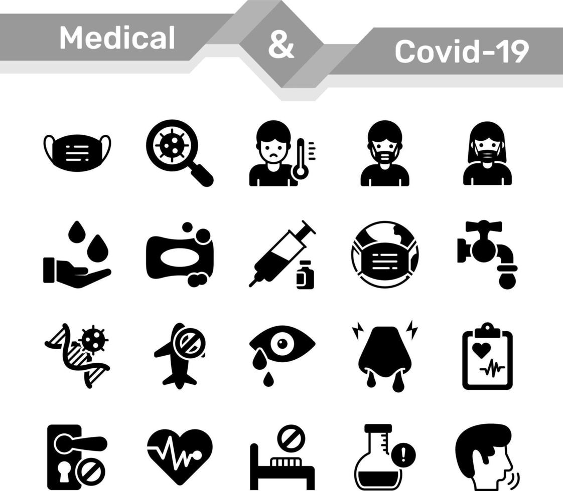 medizinische und corona-virus-symbole gesetzt vektor