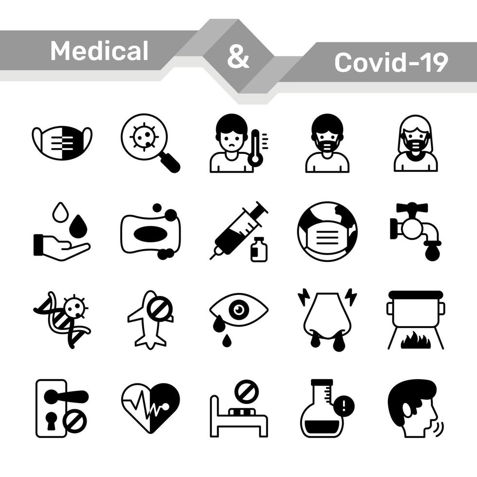 medizinische und corona-virus-symbole gesetzt vektor