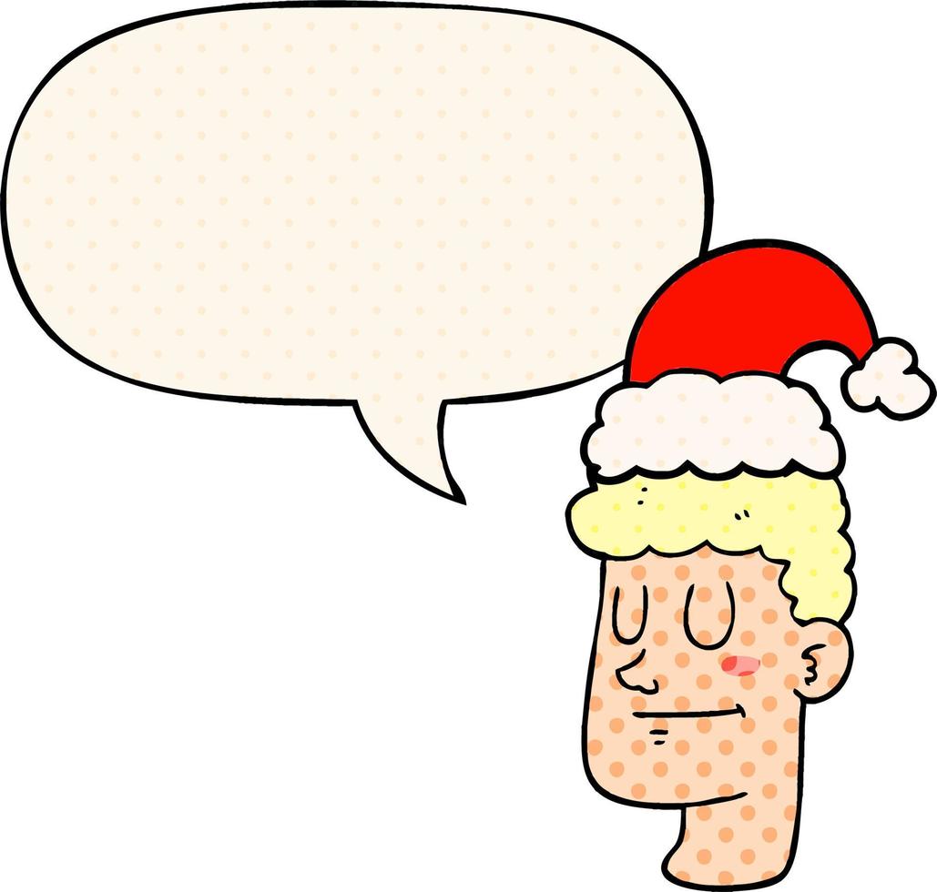 Cartoon-Mann mit Weihnachtsmütze und Sprechblase im Comic-Stil vektor