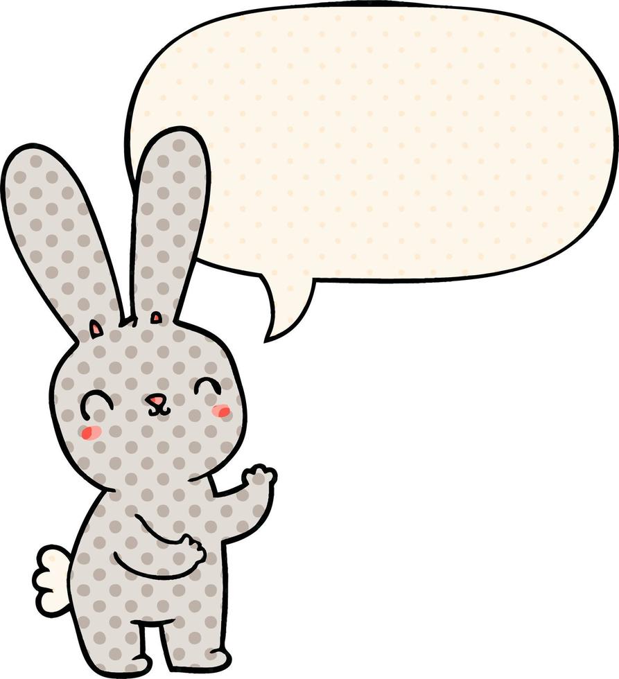 söt tecknad kanin och pratbubbla i serietidningsstil vektor