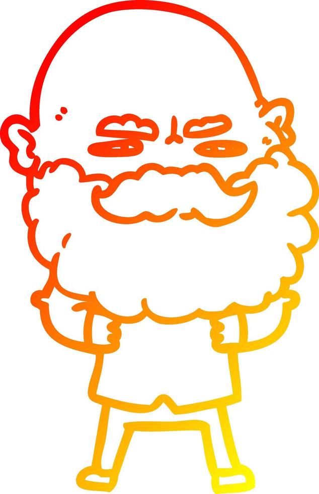 warme Gradientenlinie Zeichnung Cartoon-Mann mit stirnrunzelndem Bart vektor