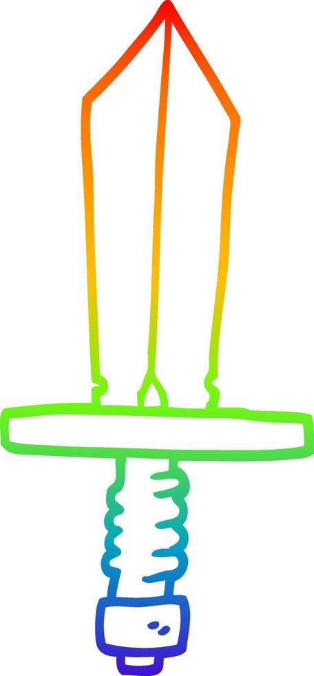 regnbågsgradient linjeteckning tecknad serie av ett gammalt bronssvärd vektor