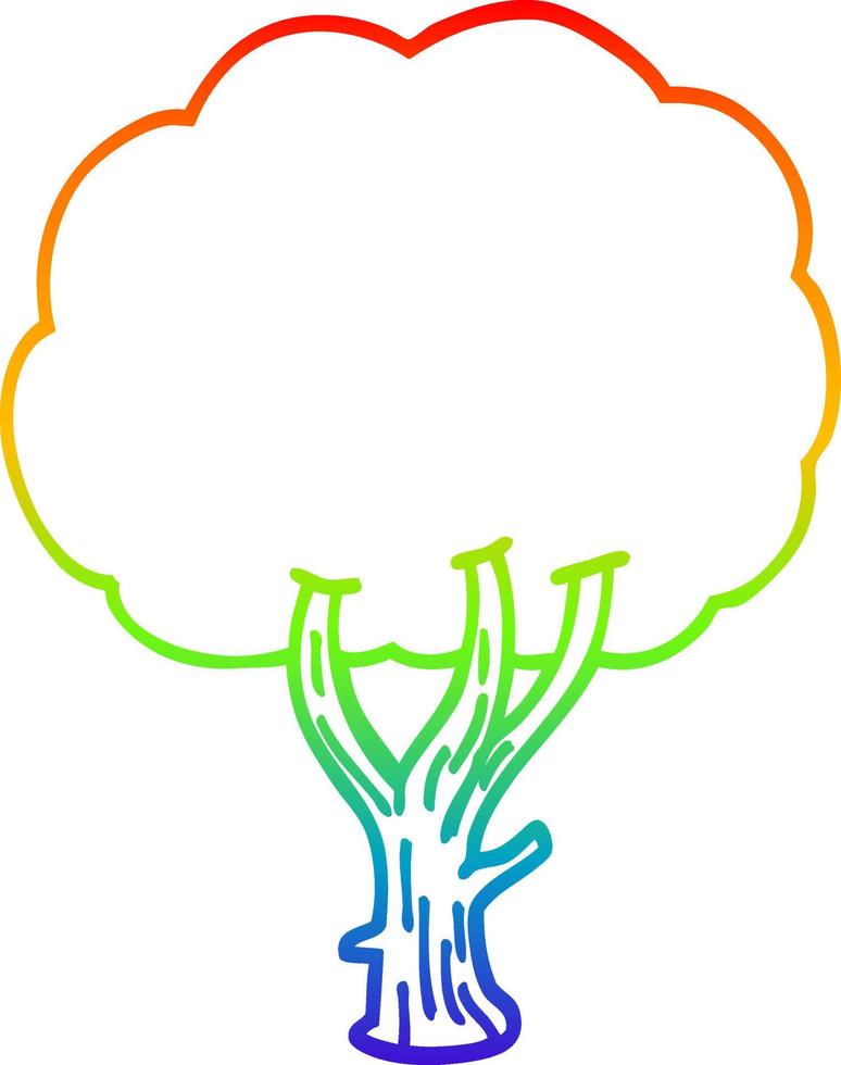 Regenbogen-Gradientenlinie Zeichnung Cartoon blühender Baum vektor