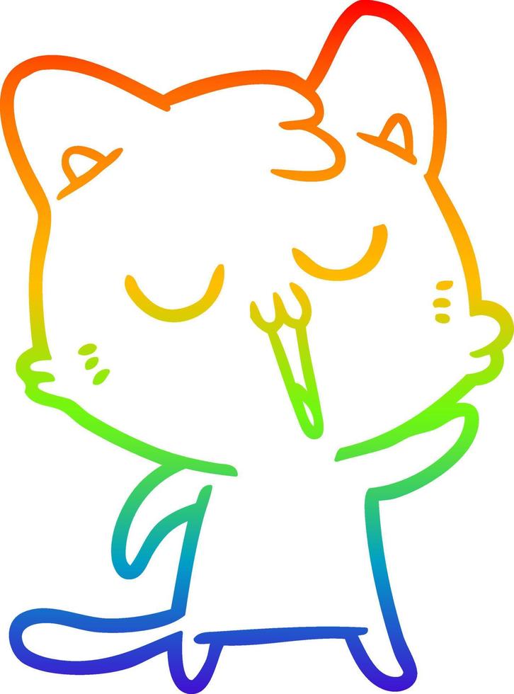 Regenbogen-Gradientenlinie Zeichnung Cartoon-Katze singt vektor