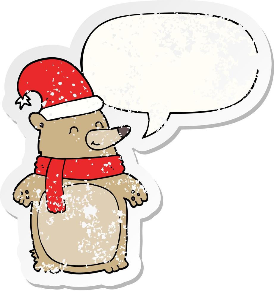 cartoon weihnachtsbär und sprechblase beunruhigter aufkleber vektor
