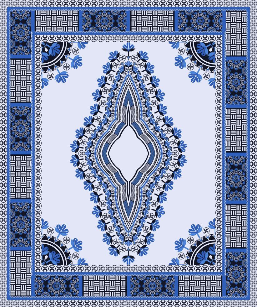 etnisk afrikansk dashiki traditionell blå färg blommönster bakgrund. tribal konst skjortor mode. halsbroderiornament. vektor