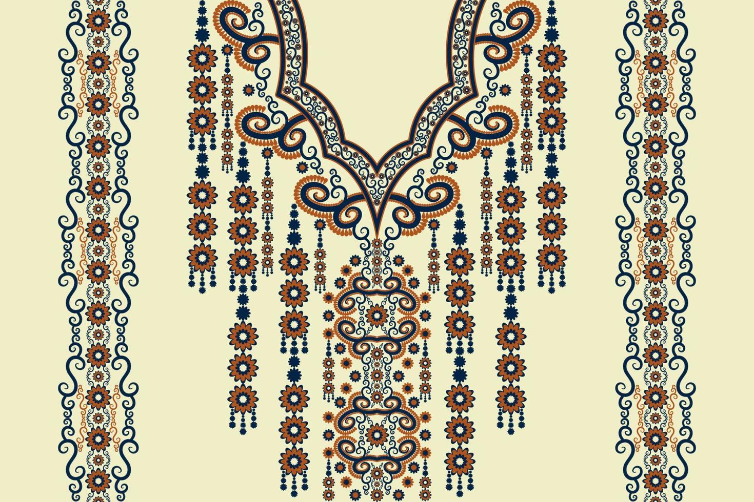 ethnische Halsstickerei Blumenform Vintage-Farbstil. tribal art hemden mode. vektor