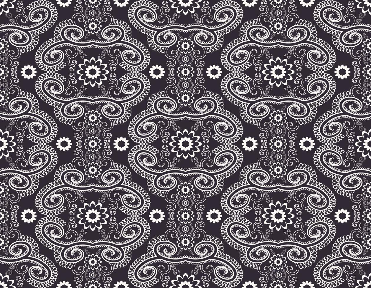 abstrakte Blumenform schwarz-weiße Farbe nahtloser Musterhintergrund. Verwendung für Stoffe, Textilien, Innendekorationselemente, Polster, Verpackungen. vektor