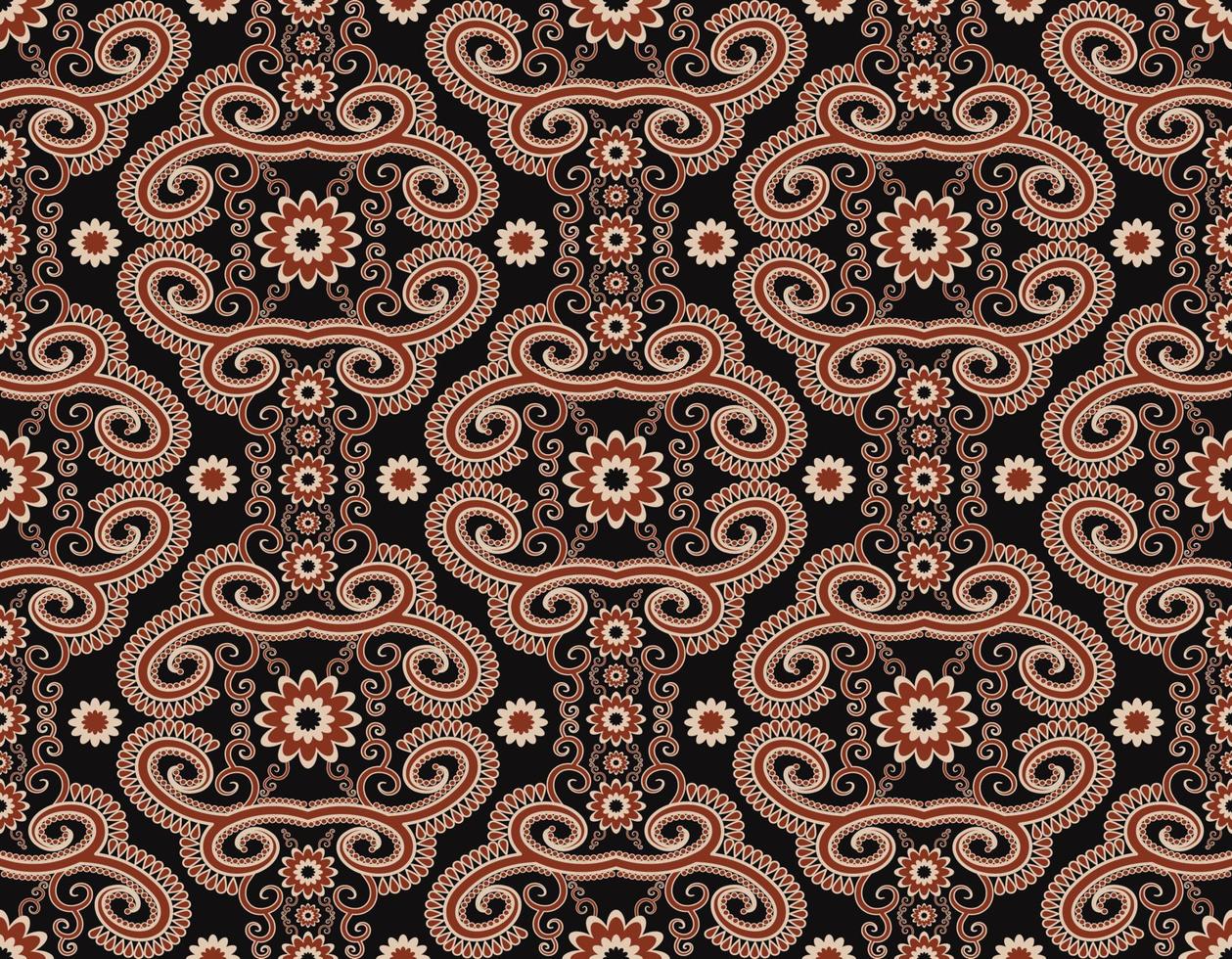 abstrakte florale Form Vintage rote Farbe nahtlose Muster auf schwarzem Hintergrund. Verwendung für Stoffe, Textilien, Innendekorationselemente, Polster, Verpackungen. vektor