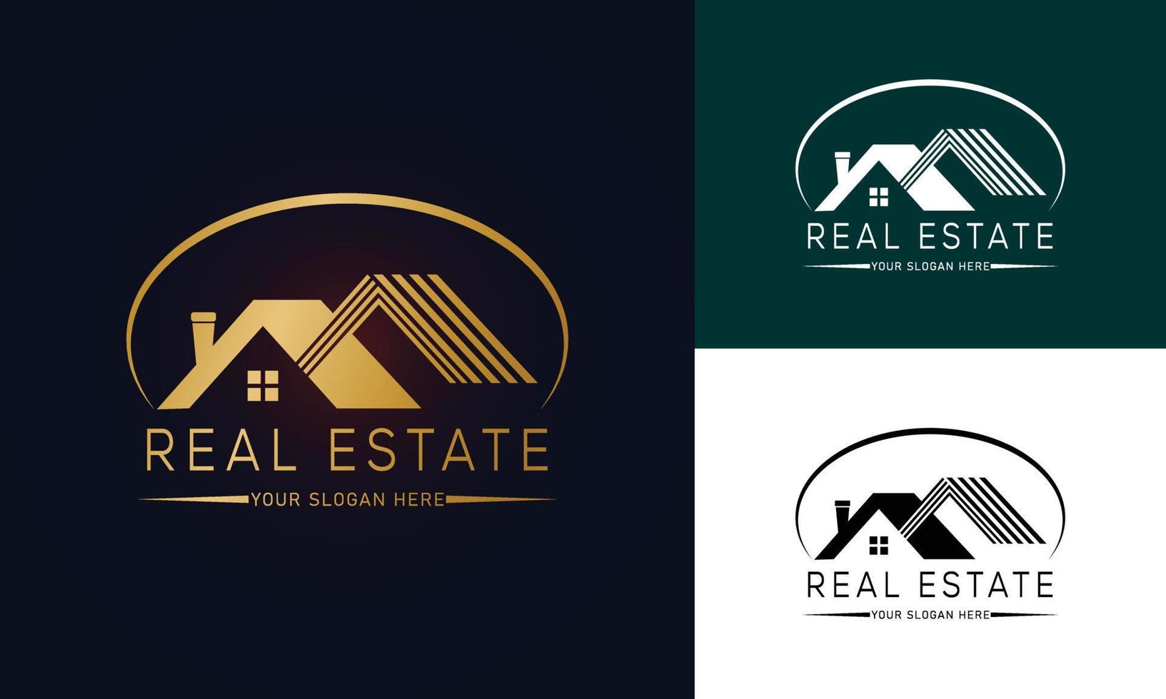 Immobilien-Logo. Makler-Logo. Immobilien-Logo-Design-Vektorvorlage Immobilien-Logo-Design mit vollständiger Branding-Visitenkarte, Stümpfen, E-Mail-Signatur und Social-Media-Kit vektor