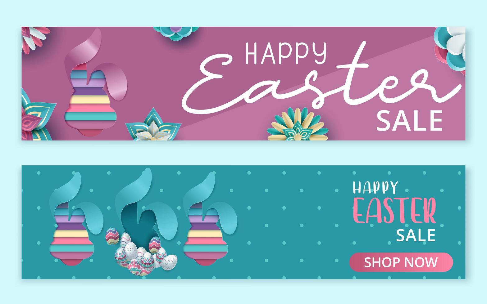 Happy Easter Sale Banner mit geschichtetem Hasen im Papierstil vektor