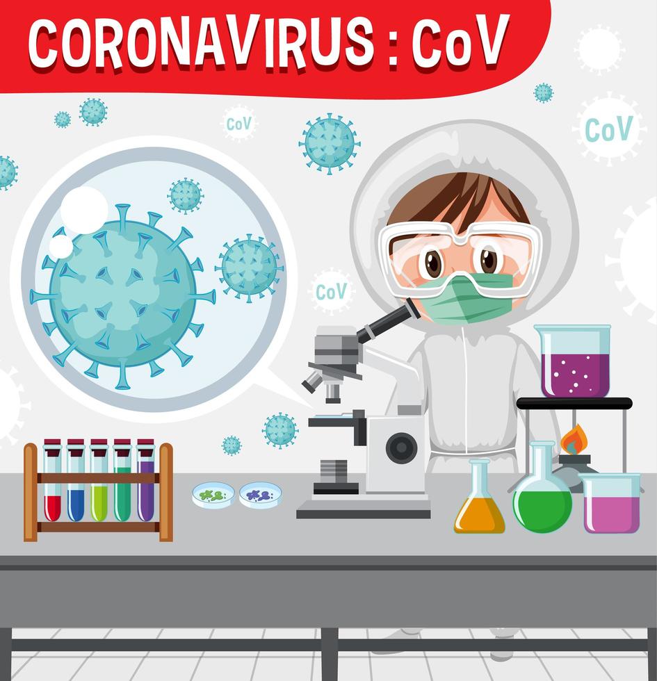 coronavirus diagram med läkare som arbetar i labb vektor