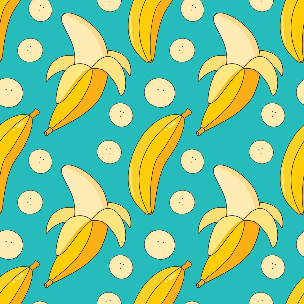 gemalter nahtloser Hintergrund mit Banane, abstraktes sich wiederholendes Muster. Bananenmuster. für papier, cover, stoff, hintergrund für gesunde lebensmittel, geschenkverpackung, wandkunst, innendekoration. Abbildung von Lebensmitteln. vektor