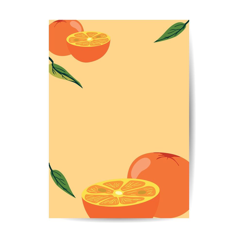 frischer orangefarbener Hintergrund mit Spritzern. Obst-Vektor-Cover-Illustration. vektor