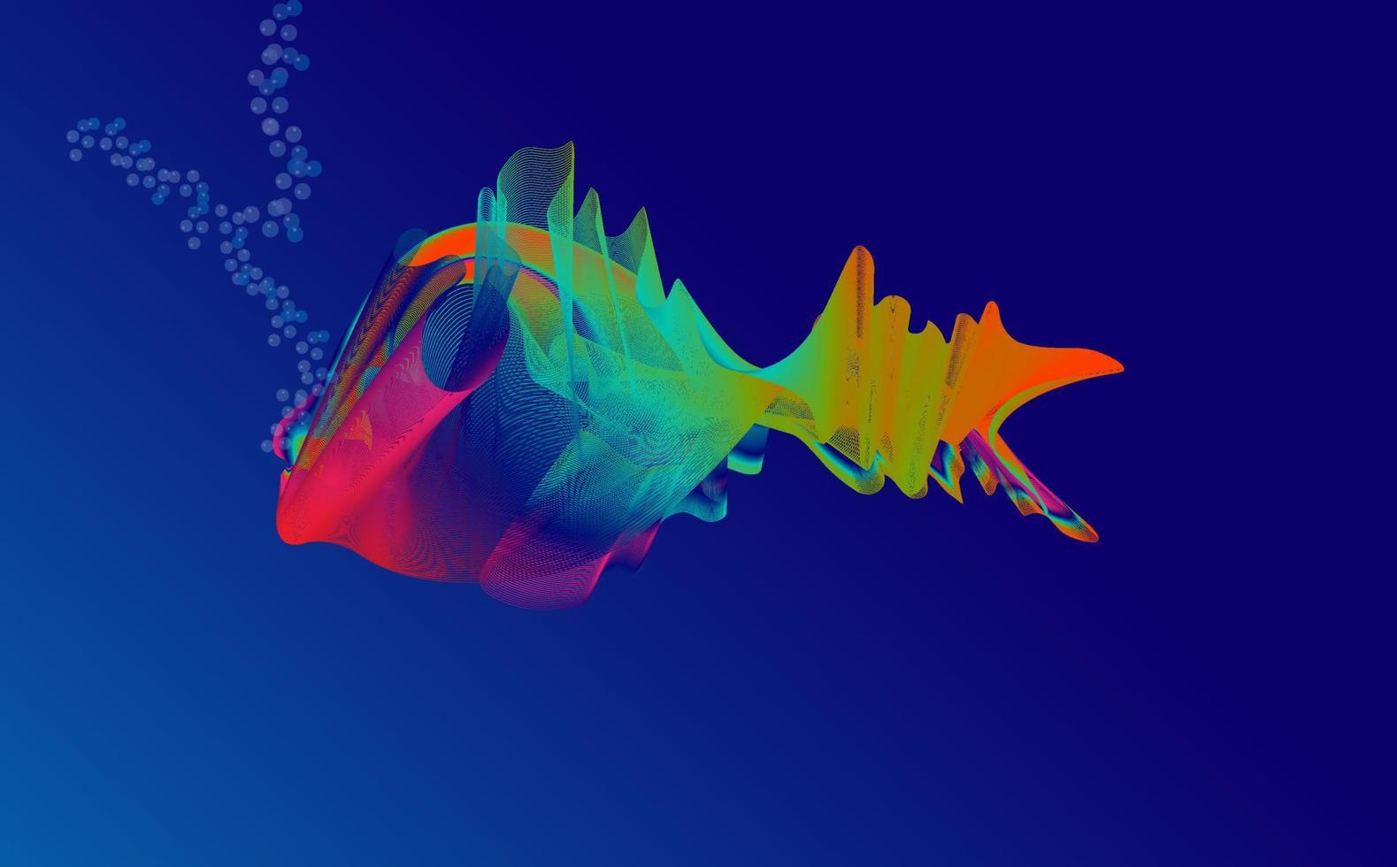 abstrakt illustration av betta fisk, sammansatt av färgglada släta linjer, på en marinblå bakgrund vektor