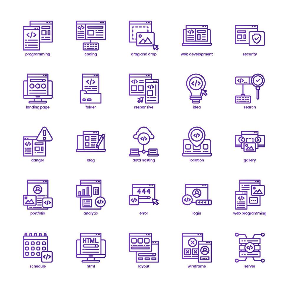 webbplatsutvecklingsikonpaket för din webbdesign, logotyp, app, ui. webbplatsutveckling ikon grundläggande linje trädgårdsdesign. vektorgrafik illustration och redigerbar linje. vektor