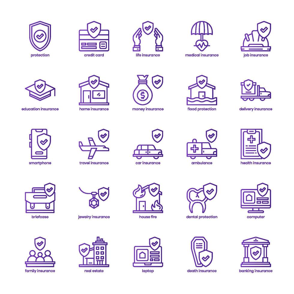 Versicherungs-Icon-Pack für Ihr Website-Design, Logo, App, ui. Versicherung Symbol Grundlinie Verlaufsdesign. Vektorgrafik-Illustration und editierbarer Strich. vektor