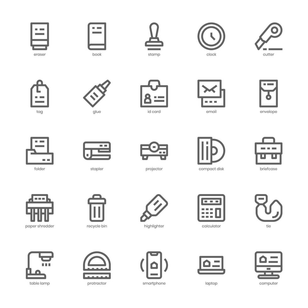 Briefpapier-Icon-Pack für Ihre Website, Ihr Handy, Ihre Präsentation und Ihr Logo-Design. Briefpapier-Icon-Gliederungsdesign. Vektorgrafik-Illustration und editierbarer Strich. vektor