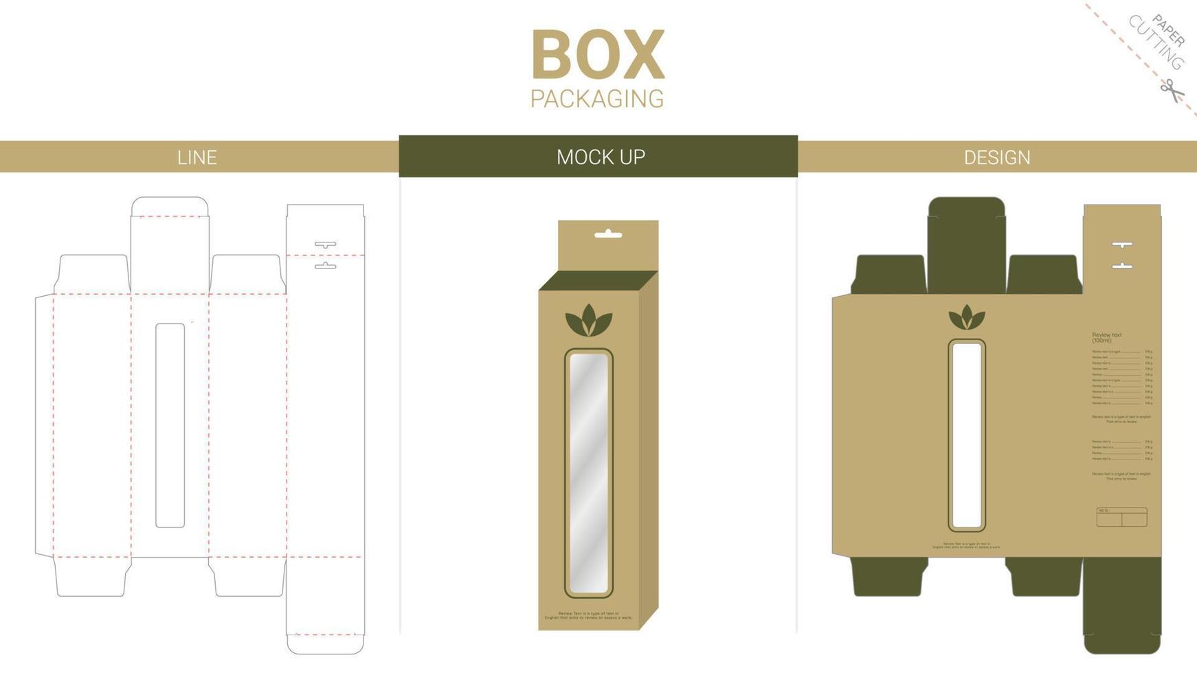 box förpackning och mockup stansad mall vektor