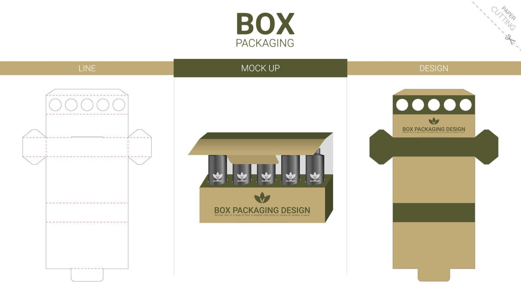 box förpackning och mockup stansad mall vektor