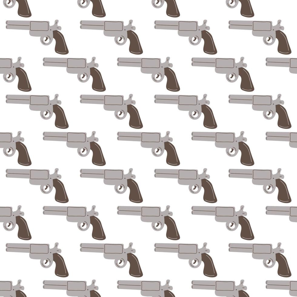 revolver av pistol sömlösa mönster. vilda västern tema. handritad färgade trendiga vektor print. tecknad barnbild.