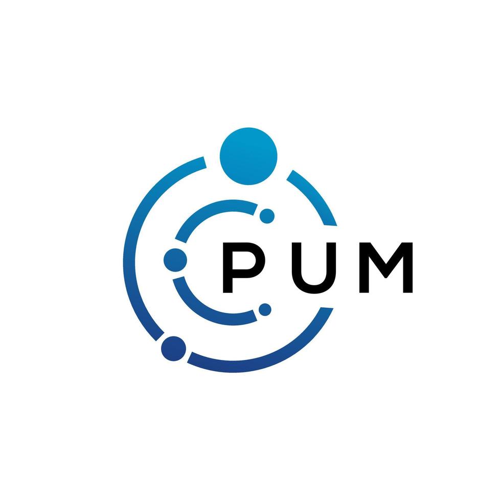 Pum-Brief-Technologie-Logo-Design auf weißem Hintergrund. pum kreative Initialen schreiben es Logokonzept. Pum-Brief-Design. vektor