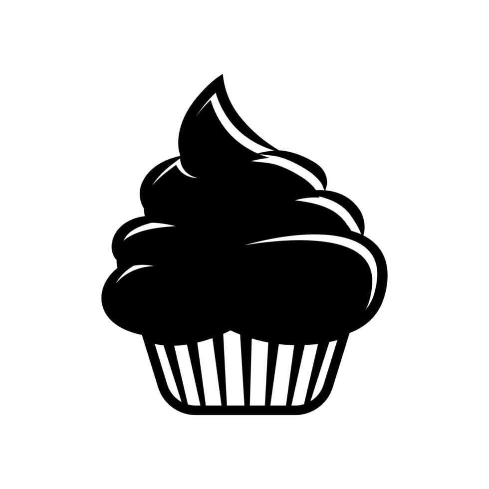 Schwarz-Weiß-Cupcake-Symbol auf isoliertem Hintergrund vektor