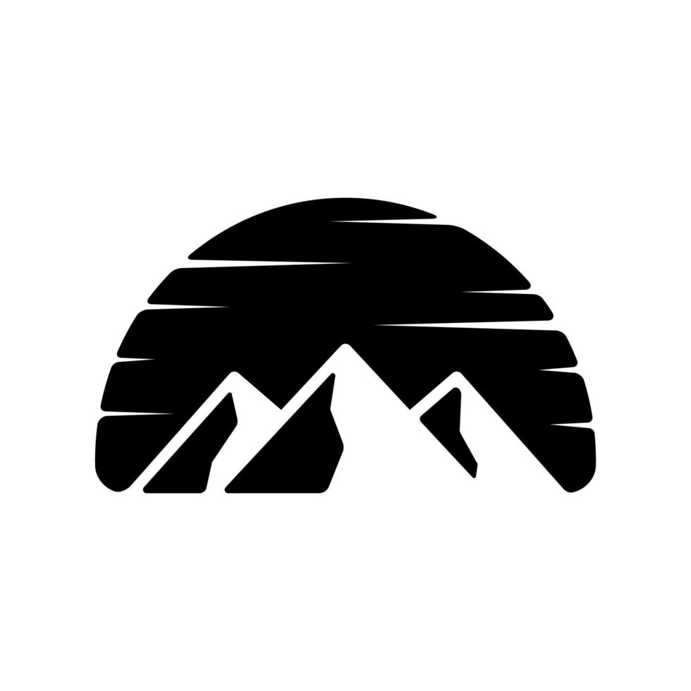 halvcirkelformad berg svart och vit ikon på isolerade bakgrund vektor