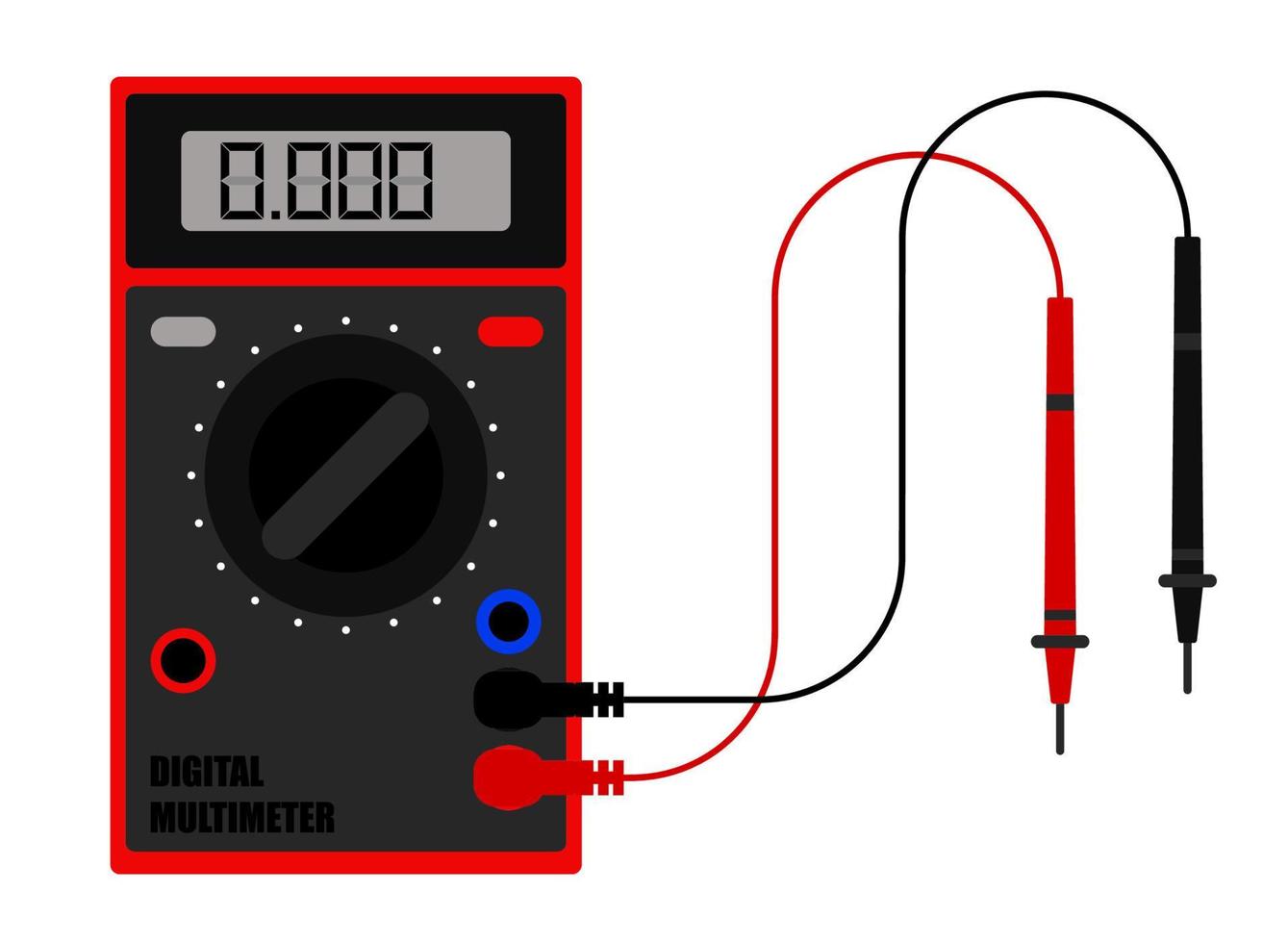 Digitalmultimeter im flachen Stil, Gerät zur Messung von Strom und Spannung im Stromkreis. Werkzeug des Installateurs, Elektrikers, Systemadministrators. minimalistischer Vektor