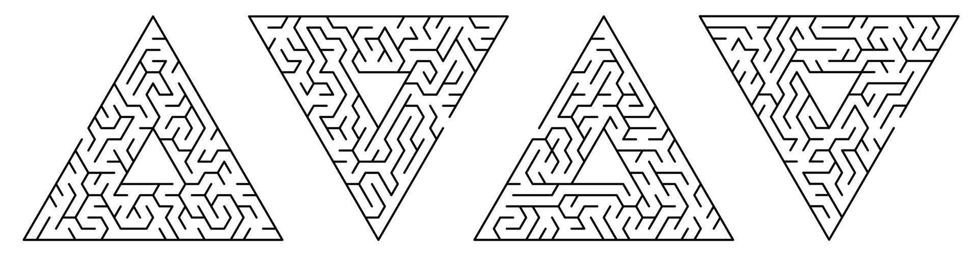 barnspel. uppsättning av triangulära labyrinter, labyrint av liten svårighetsgrad. pussel och spel för utveckling av intelligens hos barn och vuxen. vektor