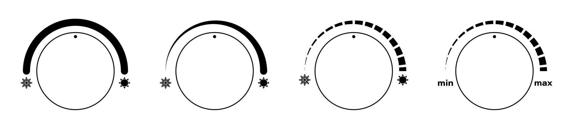 klimatkontroll regulator ikoner med tecken på kyla, snöflingor och värme, sol. användargränssnitt. elektronisk termostatkontroll. vektor