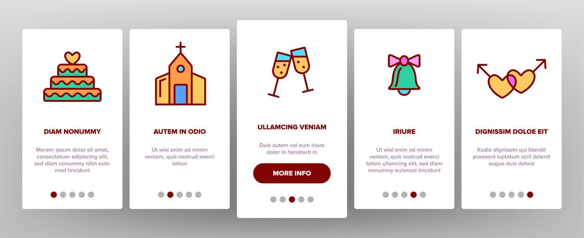 färg bröllop och engagerande vektor onboarding