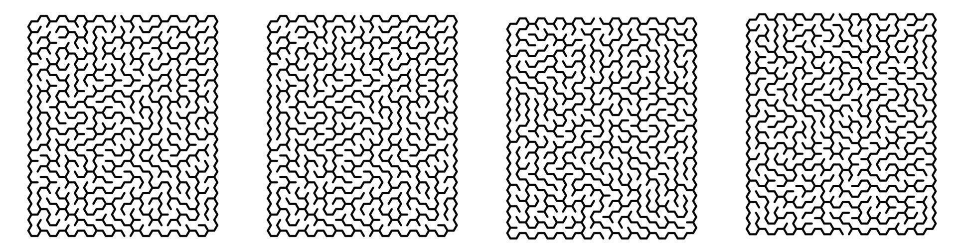 barns spel. uppsättning fyrkantiga labyrinter med hexagonala celler. pussel och spel för utveckling av intelligens hos ett barn och en vuxen. vektor