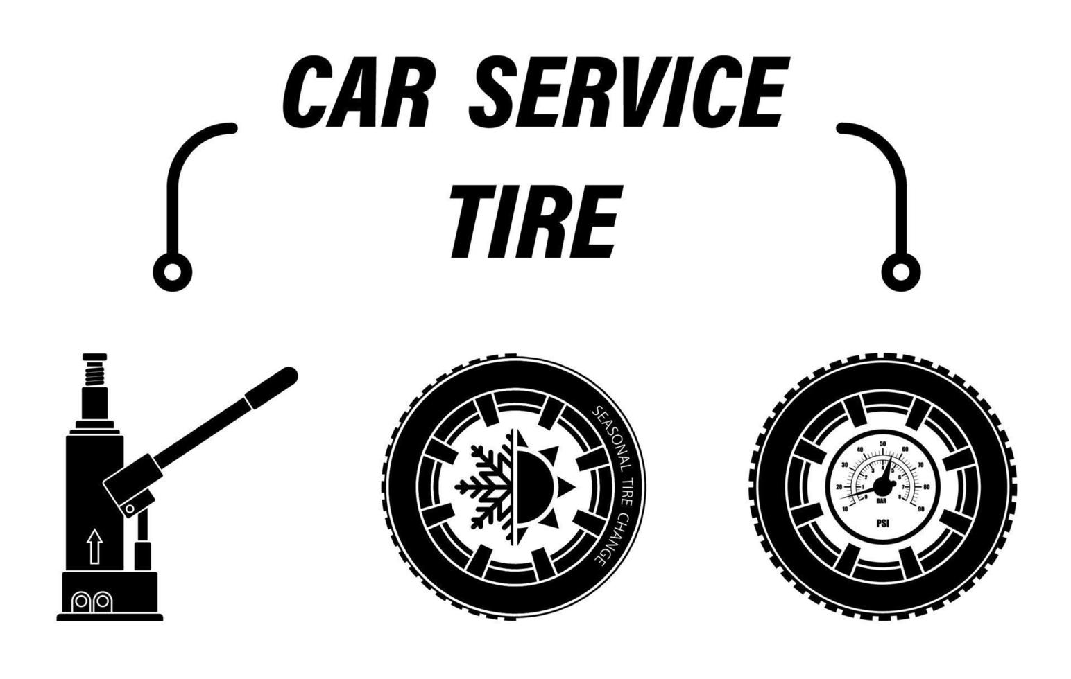 Infografiken, Autoreparaturservice. Auto aufbocken, saisonaler Reifenwechsel, Reifendruckkontrolle. Reihe von Vektorsymbolen vektor