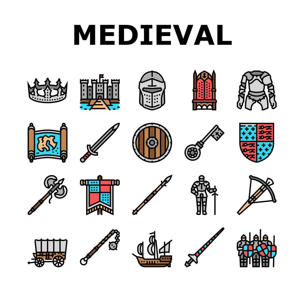 medeltida krigare vapen och rustning ikoner som vektor