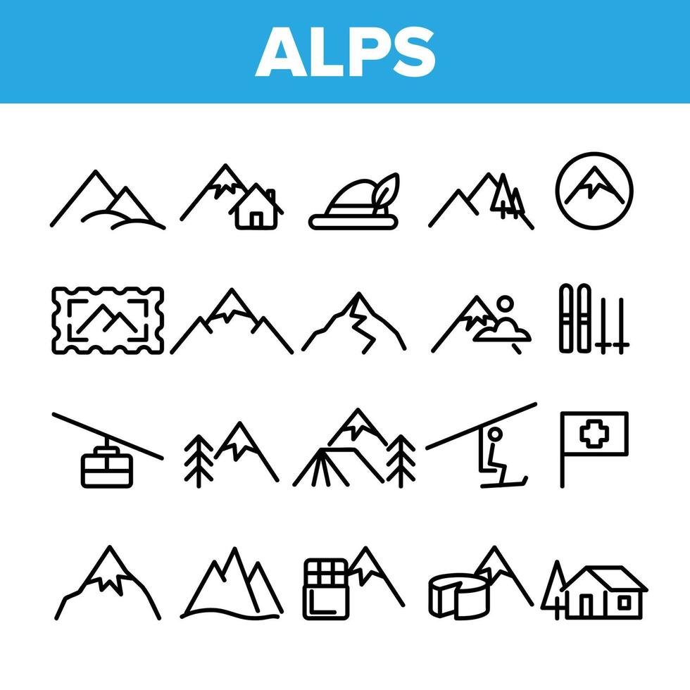 sammlung berg alpen zeichen symbole set vektor