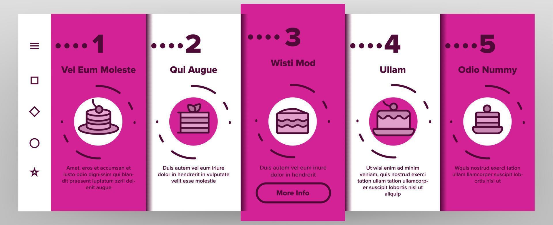 süße Käsekuchen, Bäckerei-Vektor-Onboarding-Bildschirm der mobilen App-Seite vektor