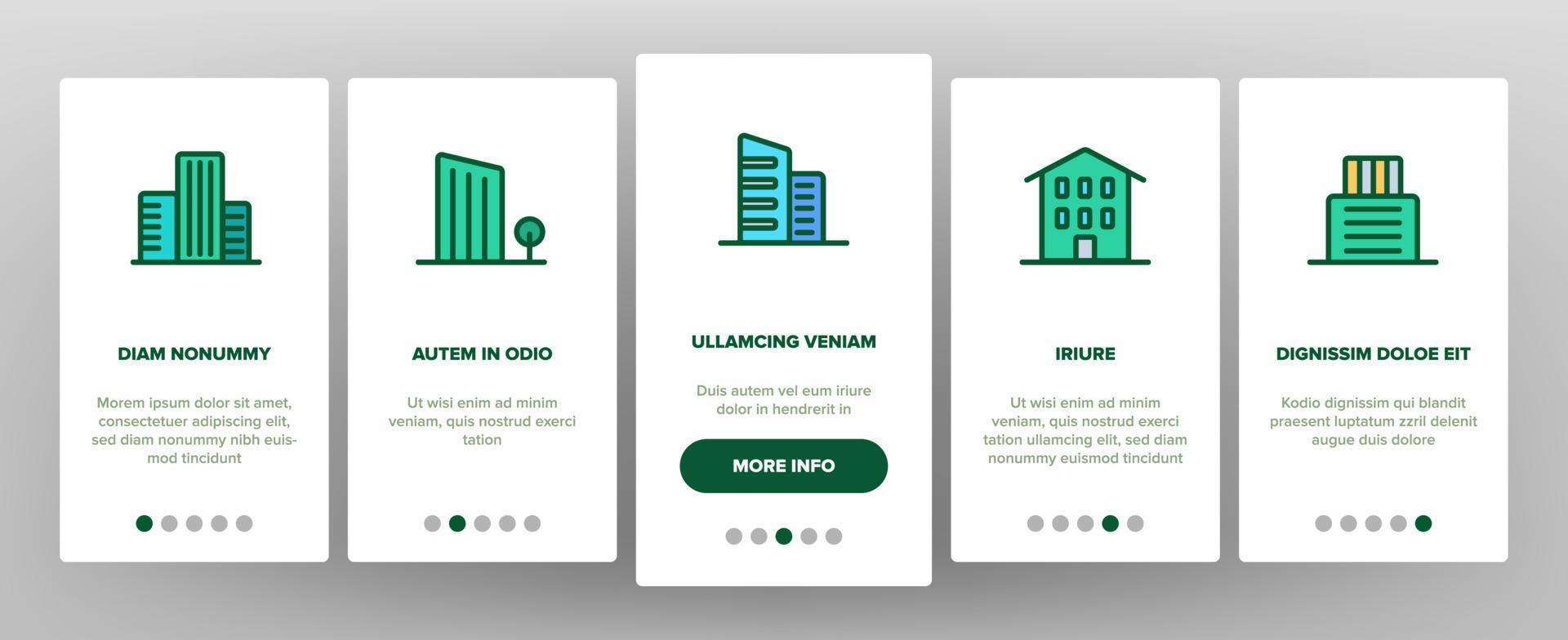 stad, stadsbyggnader vektor onboarding mobil app sidskärm