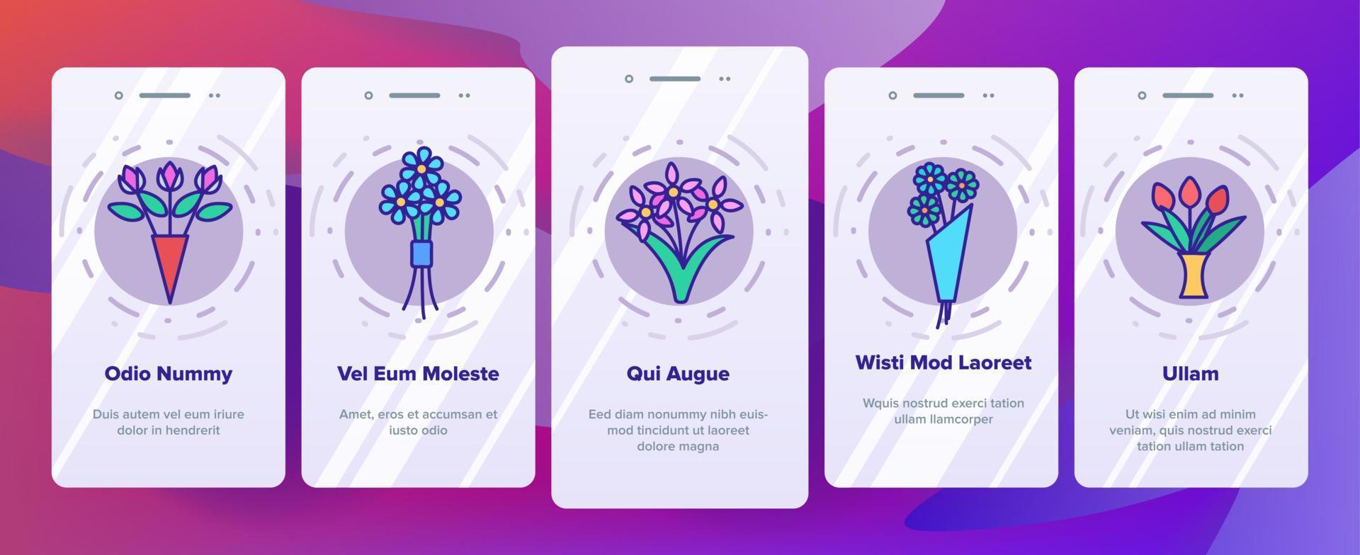 buketter, klasar av blommor vektor onboarding