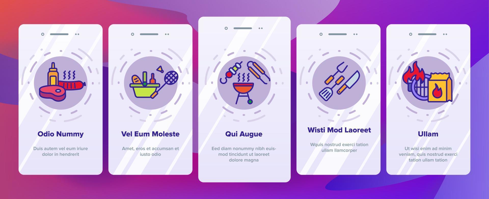 bbq-ausrüstungsvektor beim onboarding des mobilen app-seitenbildschirms vektor