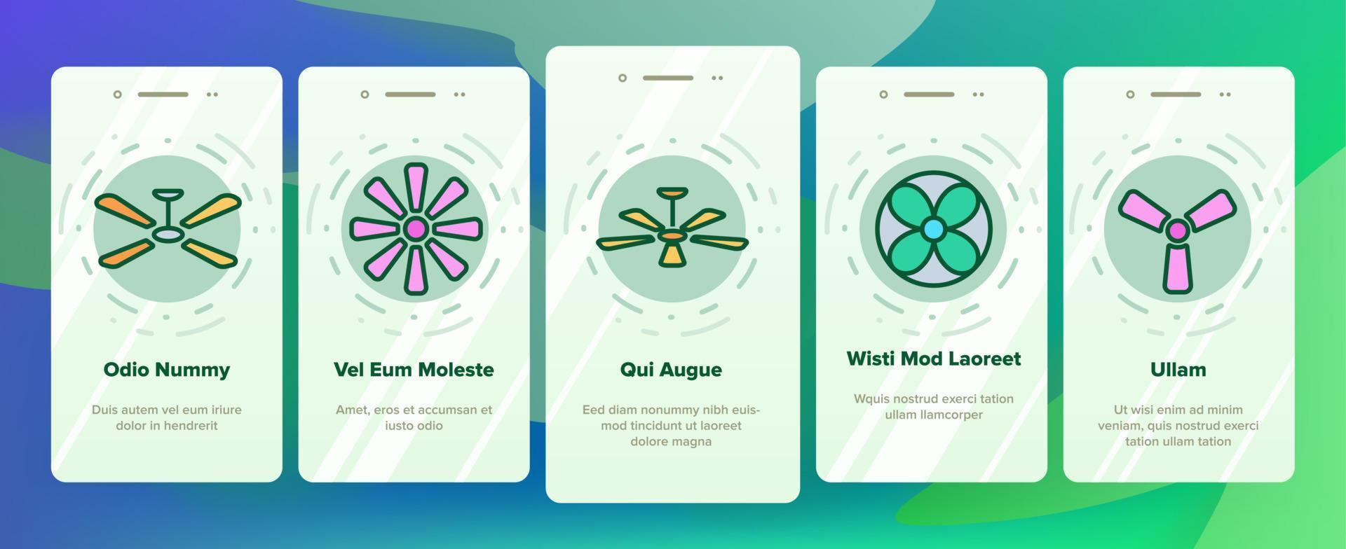 takfläktar, propellrar vektor onboarding mobil app sidskärm