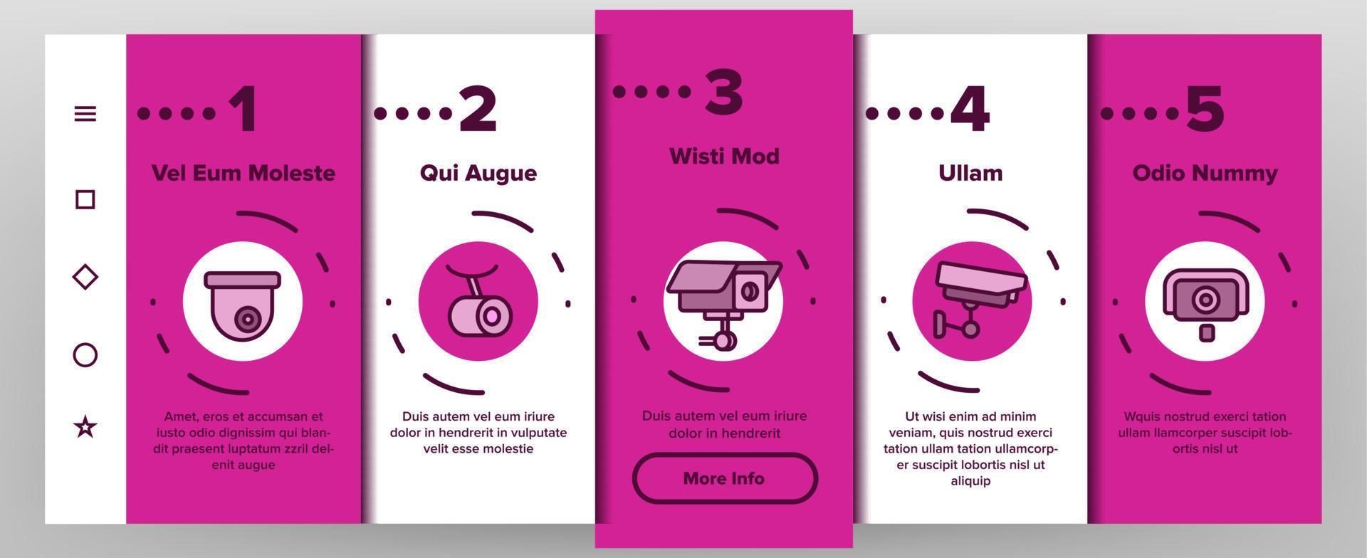 övervakningskameror, cctv linjär vektor onboarding mobil app sidskärm