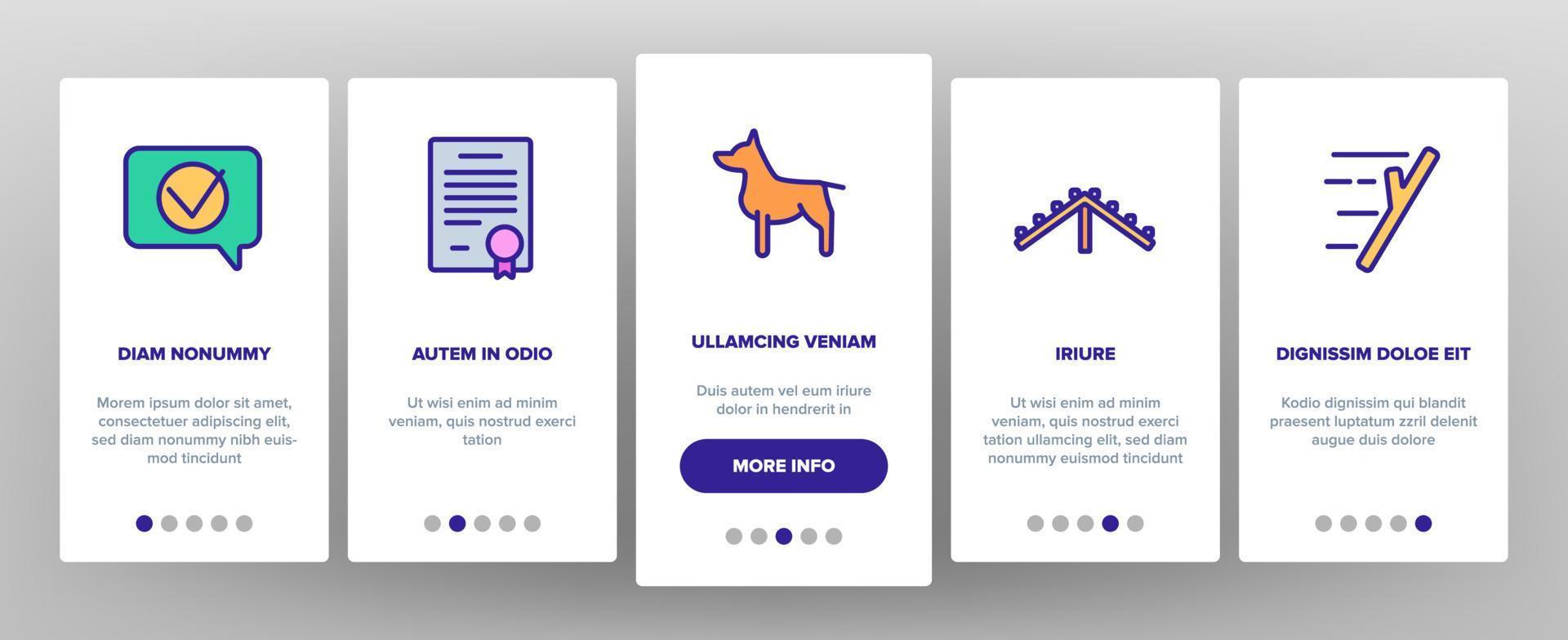 onboarding-ikonen der hundetrainingsausrüstung stellten vektor ein