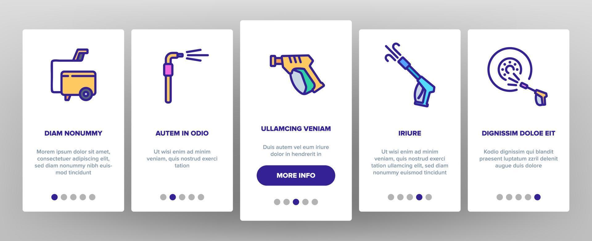 Onboarding-Symbole für Hochdruckreiniger-Werkzeuge setzen Vektor