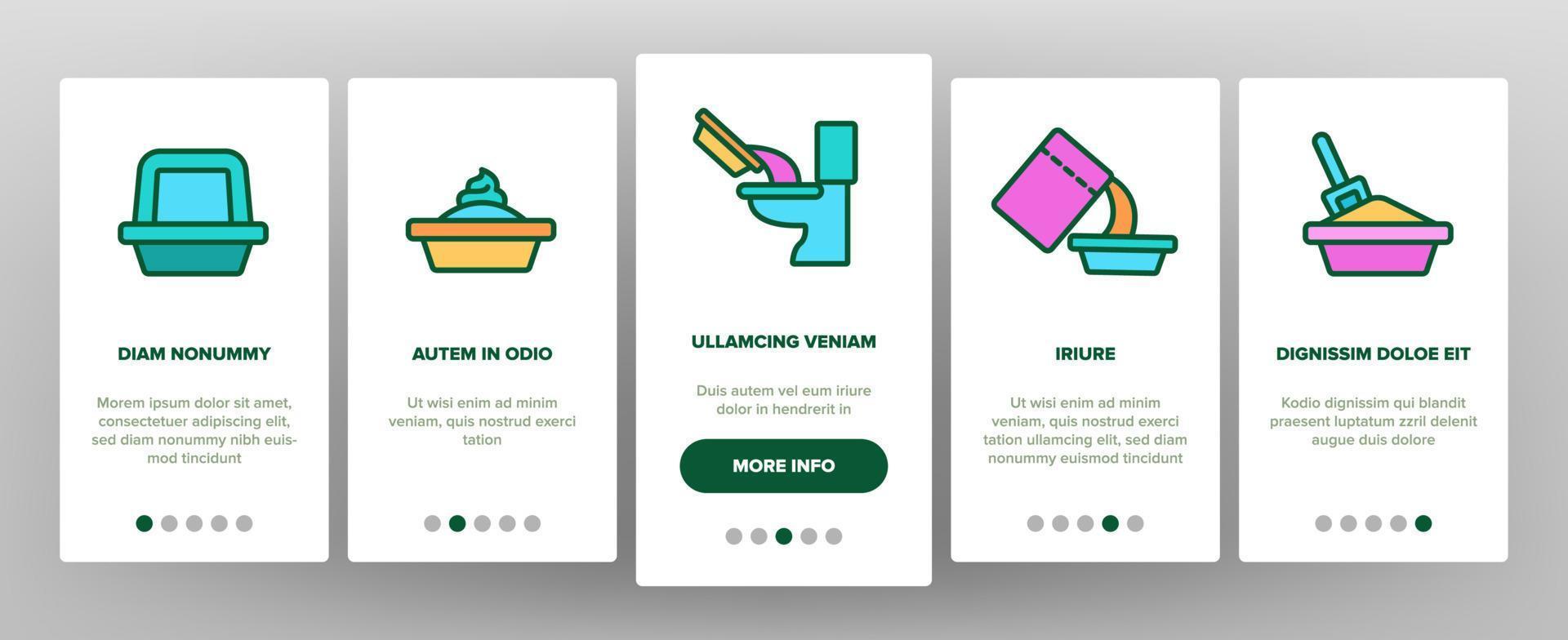 Onboarding-Symbole für Haustierstreuzubehör setzen Vektor