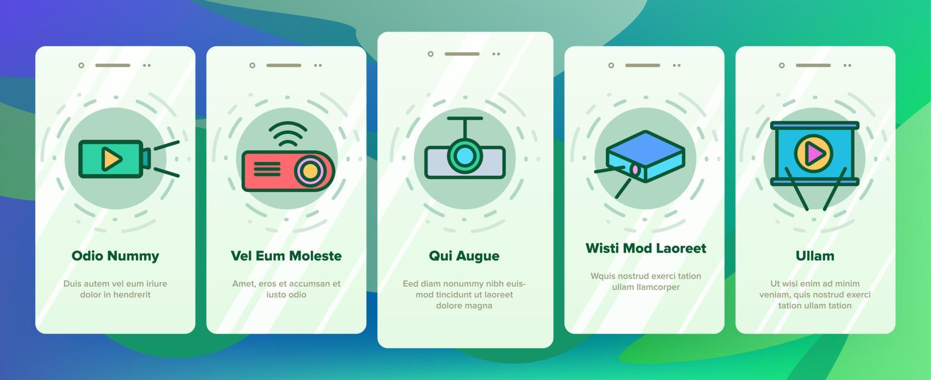 Onboarding-Symbole für Projektoren setzen Vektor