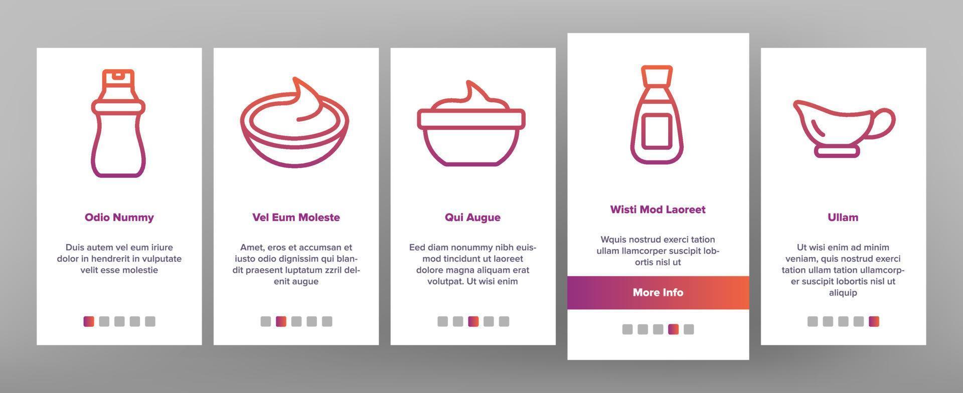 Soße würzige Creme-Onboarding-Symbole setzen Vektor