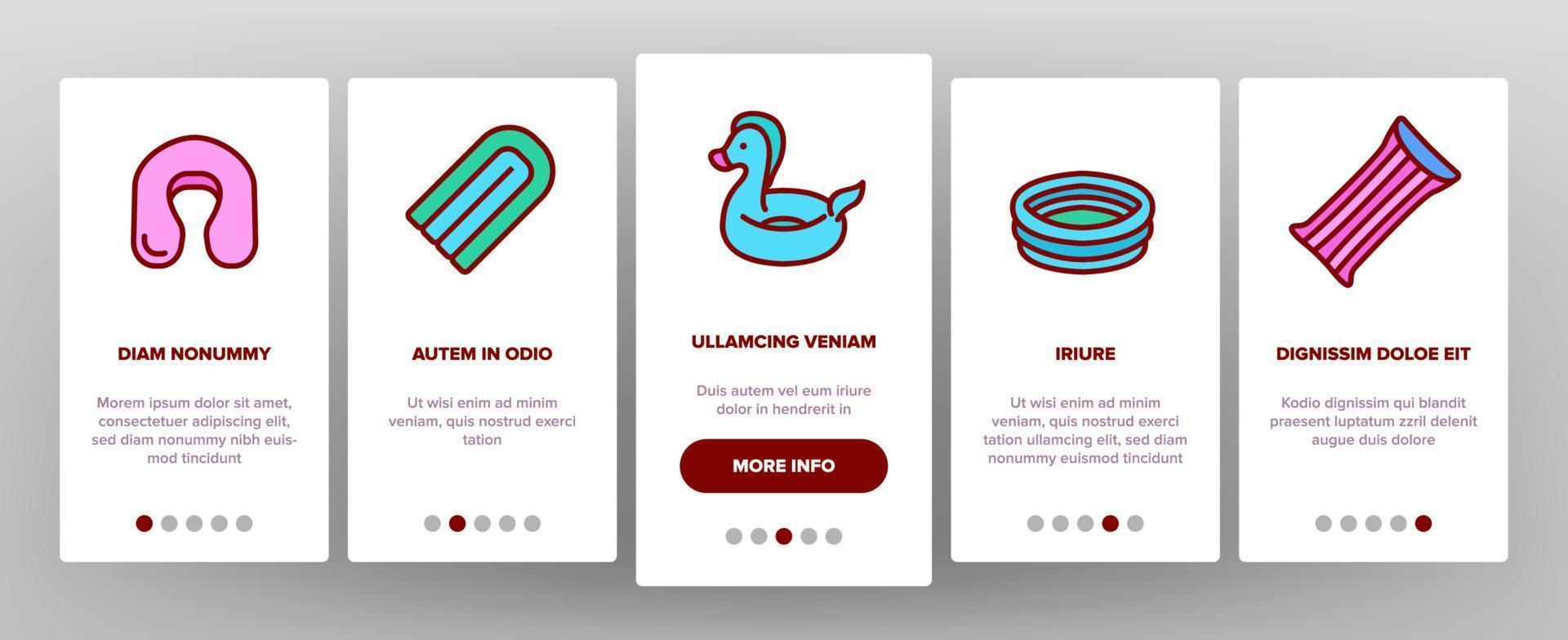 schwimmring und poolmatratze onboarding icons set vektor