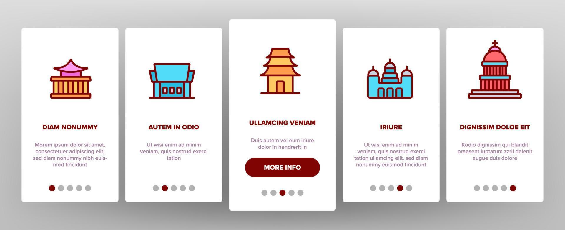 tempel arkitektur byggnad onboarding ikoner som vektor